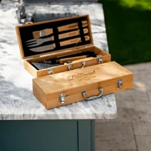Personalized 5pcs BBQ Tool Set (With Wooden Box) - Custom Engraving