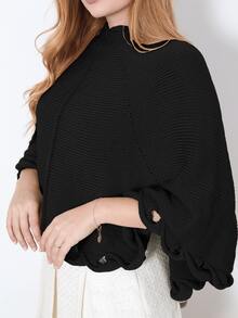 Women's Poncho Coat Knit Cape Elegant Blouse Winter Cold Warm Marrie Knit - 黑色 - 查看 6