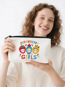 1pc Strawberry Cute Girl Canvas Storage Bag Cosmetic Bag Snack Bag Charging Cable Storage Bag Coin Purse Handbag, Daily Necessities Storage Bag, Travel Storage Bag, School Supplies Storage Bag, Sundries Storage, Car Storage, Sanitary Napkin Storage Bagtravel Essentials For Vacation Summer Holiday Back To School School Stuff Bag For School Travel Bag For Women Makeup Bag For Travel
