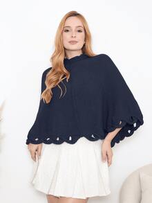 Knitted Poncho With Wave Detail - 藏蓝色 - 查看 5
