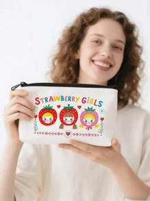 1pc Strawberry Cute Girl Canvas Storage Bag Cosmetic Bag Snack Bag Charging Cable Storage Bag Coin Purse Handbag, Daily Necessities Storage Bag, Travel Storage Bag, School Supplies Storage Bag, Sundries Storage, Car Storage, Sanitary Napkin Storage Bagtravel Essentials For Vacation Summer Holiday Back To School School Stuff Bag For School Travel Bag For Women Makeup Bag For Travel