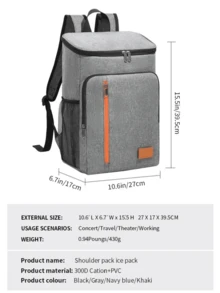 High Quality Large Capacity Waterproof Thermal Backpack Portable Cooler Picnic Hot Cold 18L - 黑色 - 查看 5