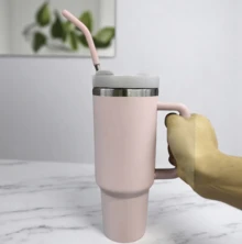 Thermal Water Bottle 1.2 Liters Thermal Cup With Stainless Steel Straw 1200 Ml Handle And Lid For Travel/Gym - ROSA BEBE INOX - Xem 2