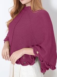 Women's Poncho Coat Knit Cape Elegant Blouse Winter Cold Warm Marrie Knit - 玫瑰紅 - 查看 6
