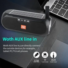 T&G Altavoz Bluetooth solar para exteriores, Bocina portátil, subwoofer, tarjeta TF, disco U, radio FM, llamadas manos libres - Negro - Ver 5
