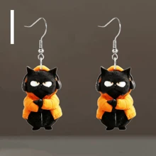 Cartoon Black Cat Coffee Cup Acrylic Earrings - Lightweight, No Electroplating, Fashionable Accessory For Everyday And Party Occasions - Ideal Gift For Family And Friends