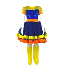 bonito vestido para niña tricolor con botas y moño de lentejuela para lucir un estilo dulce - dorado/azul - Ver 9