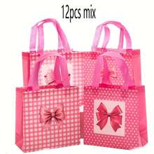 6/12pcs/Set Reusable Non-Woven Fabric Pink Bow Pattern Gift Bags, Suitable For Wedding, Birthday Party, Gifts, Mother's Day Preferred Packaging - Multicolor - View 9