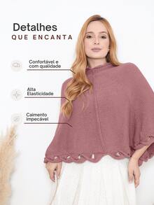 Women's Poncho Coat Knit Cape Elegant Blouse Winter Cold Warm Marrie Knit - 勃根地 - 查看 2