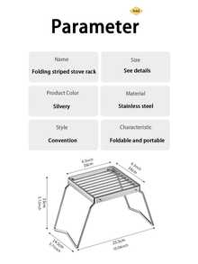 Outdoor Camping Stove Stand, Portable Foldable & Detachable Heating Rack, High Quality Stainless Steel Striped Grid BBQ Holder - Silver - View 5