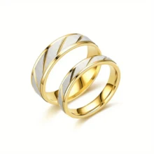 1 件不锈钢情侣戒指，金色波浪图案订婚结婚戒指珠宝礼物，适合男女 - men - 查看 8