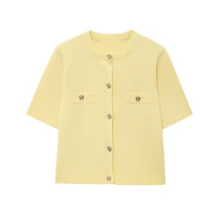 DEEKA Summer New Arrival Women Fashion Minimalist Versatile Short Sleeve Knit Top - Yellow - View 8