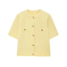 Collection d'été DEEKA - Tenue de remise de diplôme femme en tricot à manches courtes couleur jaune beurre