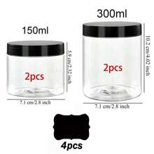 4pcs 7cm Dia. Plastic Storage Jars Lids, Paint/Cream/Mask Divider Bottles, PET Clear Sampling Cosmetic Containers, Includes 4pcs Reusable Black Label Stickers