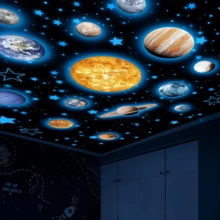 1 套 15 颗行星 + 742 个行星和圆点、9 颗行星墙贴、儿童房装饰夜光星形贴纸、太阳系星形夜光墙贴 - 彩色 - 查看 1