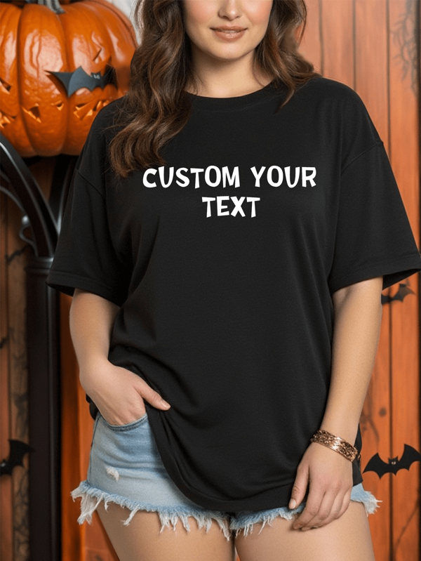 Personalisierter Text, Logo, Geburtstagswünsche, Namensaufdruck auf Große Größen T-Shirts für Halloween, Frühling/Sommer, Team/Outdoor Bekleidung, personalisiertes Rundhals Kurzarm T-Shirt für Mädchen, Feiertags- & Geburtstagsgeschenke, kulturelle Hemden, Große Größen Damen Schwarz Top, individuelle T-Shirt Grafiken, Damen Sportbekleidung in Große Größen für den Sommer