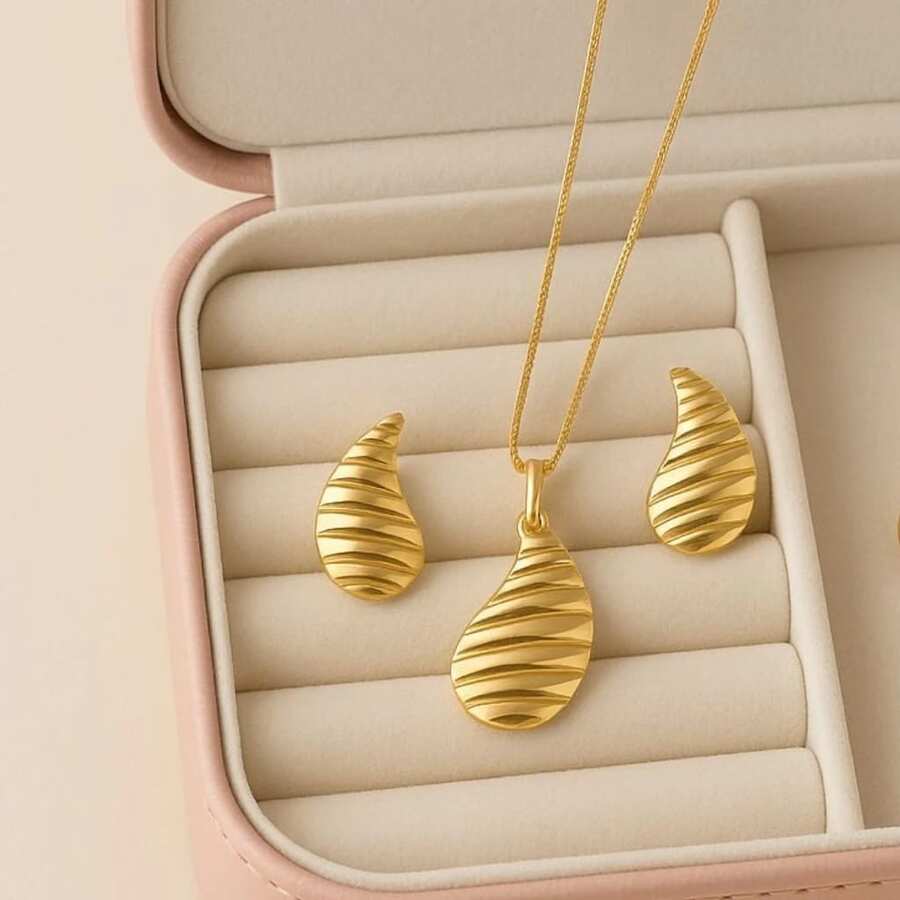 Venetian Necklace + Earrings Kit 18k Gold Plated Women's Drop - Thả 1 - Xem 1