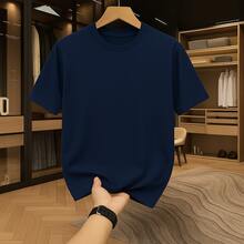 Men's Stretwaer Long And Wide Plain T-Shirt 100% Cotton 30.1 Basic Shirt - Màu xanh hải quân - Xem 1