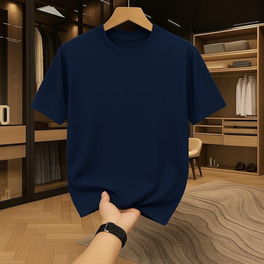 Men's Stretwaer Long And Wide Plain T-Shirt 100% Cotton 30.1 Basic Shirt - Màu xanh hải quân - Xem 1