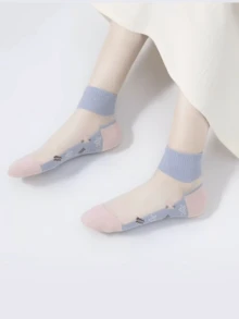 5/10/15 双随机女士薄款透气袜子 - 花卉图案，短款，轻薄面料，轻盈舒适，建议手洗，时尚印花袜，透气材质 - 彩色 - 查看 2