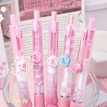 5 支花形滑键式凝胶笔，0.5 毫米速干黑色墨水细头顺滑书写笔，软握，适用于笔记、书写、办公室、学校、情人节礼物、学校用品、返校