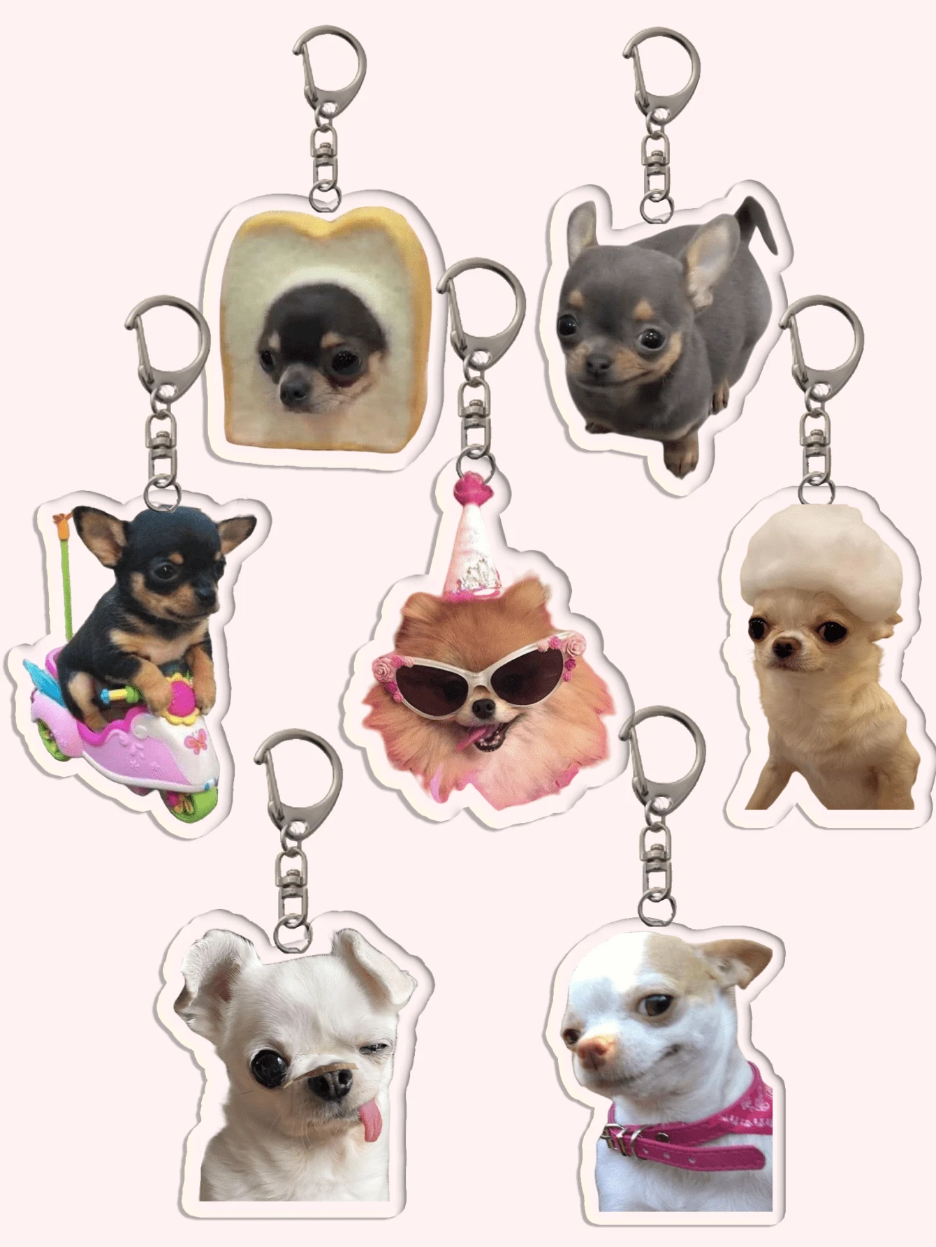 1个亚克力可爱吉娃娃脸钥匙扣：拳师犬钥匙扣/领结腊肠犬钥匙扣/趣味吉娃娃表情，可用作包包配饰、新奇礼物和粉丝礼物。适合送给男朋友、女朋友、家人、老师，也可作为派对礼物和狗狗主题手机装饰。 - 彩色 - 查看 1