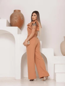 Mule Jumpsuit With Limp Pants, Details On The Sleeve - 杏色 - 查看 2