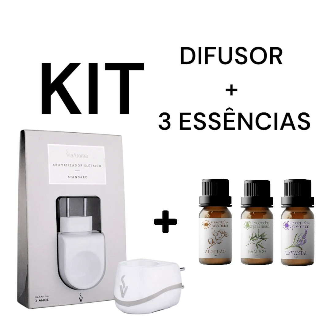 Difusor Aromatizador Elétrico Standard Bivolt Via Aroma e 3 Essências Aleatórias 15 ml - DIFUSOR + 3 ESSÊNCIAS ALEATÓRIAS - Visão 1