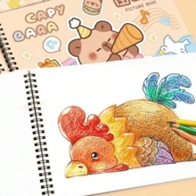 1 pieza Cuaderno de dibujo A4 creativo con diseño de dibujos animados, libreta de bocetos linda para estudiantes, adecuado como útiles escolares, premio o regalo - Estilo aleatorio
