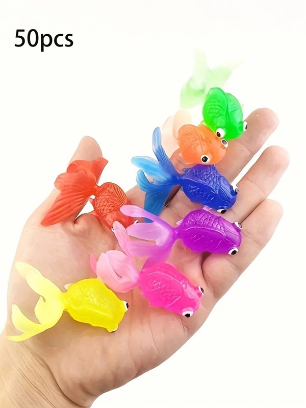 50 peças/20 peças/10 peças de cola macia aleatória, modelo de peixinho dourado simulado, transparente e flutuante, animais marinhos pequenos peixinhos dourados