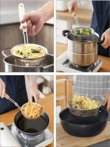 [Ideal For Restaurant] 1pc Stainless Steel Wood Handle Slotted Spoon - Fine Mesh Cooking Strainer, Suitable For Food Prep And Grease Filtration - Perfect For Pasta And Noodles, Stainless Steel Fine Mesh Colander With Wooden Handle - Kitchen Sieve, Suitable For Pasta, Vegetables And More - Rust-Resistant Food Strainer For Home And Restaurant Use, Modern Kitchen Accessory | Rust-Resistant Material, Pasta Colander, Kitchen & Dining, Kitchen Gadgets, Strainers & Ladles, Random Color & Style - Multicolor - View 4