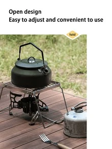 Outdoor Camping Stove Stand, Portable Foldable & Detachable Heating Rack, High Quality Stainless Steel Striped Grid BBQ Holder - Silver - View 2