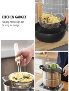 [Ideal For Restaurant] 1pc Stainless Steel Wood Handle Slotted Spoon - Fine Mesh Cooking Strainer, Suitable For Food Prep And Grease Filtration - Perfect For Pasta And Noodles, Stainless Steel Fine Mesh Colander With Wooden Handle - Kitchen Sieve, Suitable For Pasta, Vegetables And More - Rust-Resistant Food Strainer For Home And Restaurant Use, Modern Kitchen Accessory | Rust-Resistant Material, Pasta Colander, Kitchen & Dining, Kitchen Gadgets, Strainers & Ladles, Random Color & Style - Multicolor - View 5