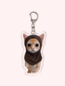 1 件亚克力可爱猫咪钥匙扣：可爱有趣的模因可爱亚克力立式猫咪钥匙扣 - 粉色围巾/棕色围巾/紫色头发/海盗/花朵/帽子、包饰、挂绳、钥匙扣，非常适合男朋友、女朋友、家庭成员、派对礼物、动物主题手机装饰等。 - 彩色 - 查看 11