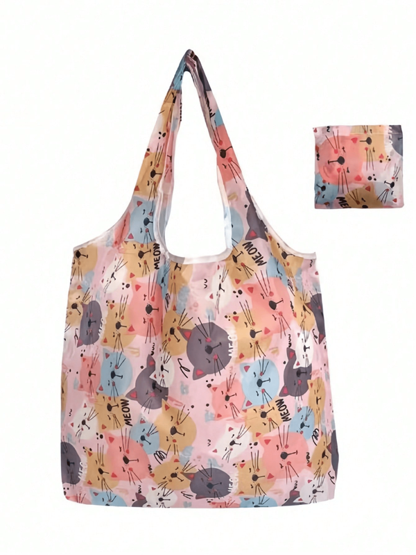1pc (With Small Coin Purse) Large Capacity Fashion Printed Shopping Tote Bag, Foldable, Portable, Reusable Tote Bag For Travel And Shopping