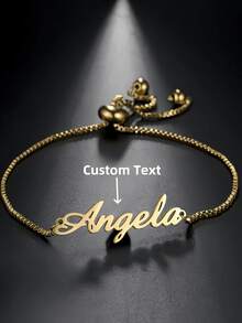 1pc Multi-Color Custom Personalized Name Bracelet, Suitable For Ladies And Girls, Adjustable Personalized Stainless Steel Fashion Jewelry, The Perfect Birthday Gift For Mom's Girlfriend Gold,Rose Gold Stylish,Fall Fashion,Vintage - Multicolor - View 1