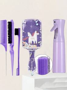 5pcs/Fashion Girl (6.8 Oz/200ml) Continuous Fine Mist Spray Bottle, High-Pressure Continuous Spray Bottle, Ultra-Fine Mist Conditioner Bottle, Makeup Water Spray Bottle, Square Transparent Cartoon Children's Comb, Smooth Comb, Household Hair Care Comb, Scalp Massage Comb ,Hair Accessoires