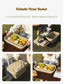 Zusammenfaltbarer Picknickorb für den Outdoor Camping, große Kapazität tragbarer Lebensmittel- und Getränkelagerbehälter, multifunktionaler Träger