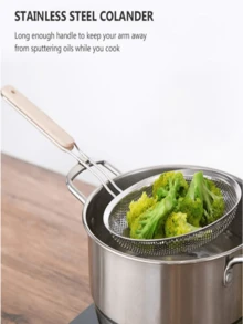 [Ideal For Restaurant] 1pc Stainless Steel Wood Handle Slotted Spoon - Fine Mesh Cooking Strainer, Suitable For Food Prep And Grease Filtration - Perfect For Pasta And Noodles, Stainless Steel Fine Mesh Colander With Wooden Handle - Kitchen Sieve, Suitable For Pasta, Vegetables And More - Rust-Resistant Food Strainer For Home And Restaurant Use, Modern Kitchen Accessory | Rust-Resistant Material, Pasta Colander, Kitchen & Dining, Kitchen Gadgets, Strainers & Ladles, Random Color & Style - Multicolor - View 3