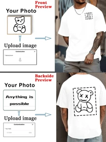Customized Men's Personalized Pattern Printed Loose Short Sleeve T-Shirt For Team Party, Couple Matching, Workwear, (Can Customize Family Photo) Men T-Shirt Upload Your Own Image To Create A Personalized T-Shirt,Stylish,Fashion,Hipster,Casual,Minimal Chic,Personalized,Customized,Custom,Unique,Guy Costumes,Capsule Wardrobe,Men Basic/Street Style,Ideal Gifts For Him,Boyfriend,Family,Friends,For Birthdays,For Vacation/Holiday,For School/Competition,For Sports/Climbing