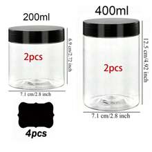 4pcs 7cm Dia. Plastic Storage Jars Lids, Paint/Cream/Mask Divider Bottles, PET Clear Sampling Cosmetic Containers, Includes 4pcs Reusable Black Label Stickers