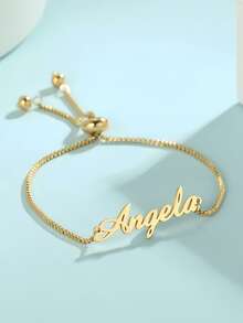 1pc Multi-Color Custom Personalized Name Bracelet, Suitable For Ladies And Girls, Adjustable Personalized Stainless Steel Fashion Jewelry, The Perfect Birthday Gift For Mom's Girlfriend Gold,Rose Gold Stylish,Fall Fashion,Vintage - Multicolor - View 4