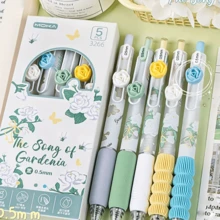 5 支花形滑键式凝胶笔，0.5 毫米速干黑色墨水细头顺滑书写笔，软握，适用于笔记、书写、办公室、学校、情人节礼物、学校用品、返校