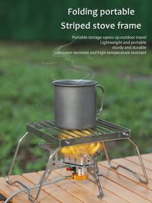 Outdoor Camping Stove Stand, Portable Foldable & Detachable Heating Rack, High Quality Stainless Steel Striped Grid BBQ Holder - Silver - View 1