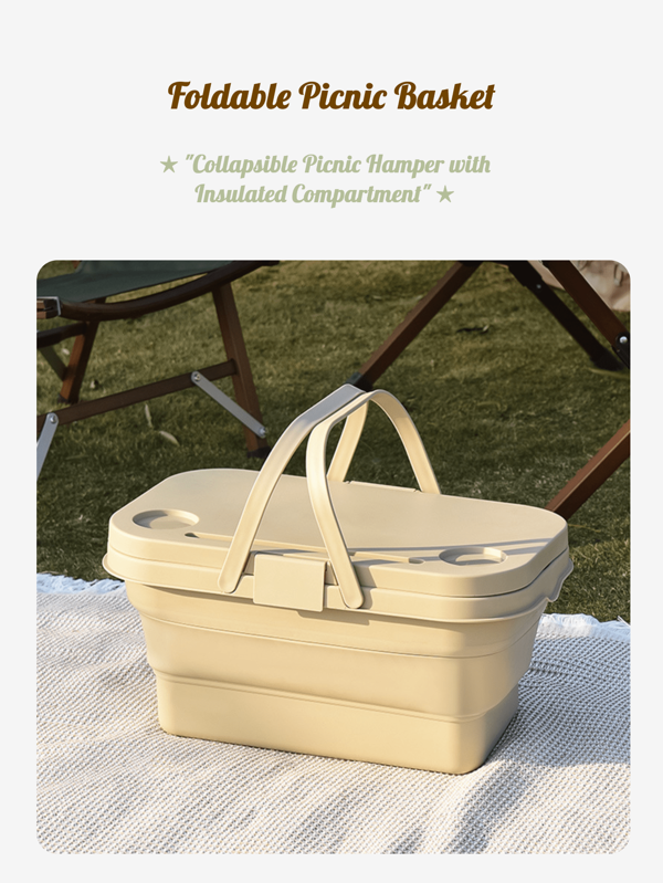 Outdoor Camping Collapsible Picnic Basket, Large Capacity Portable Grocery Storage Container For Food & Beverage, Multi-Functional Carrier