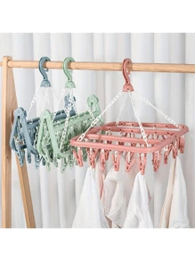 Hanging Hanger, Folding Hanger, Multi-Function Drying Rack, Household Plastic Windproof Clip, Clothing Socks Multi-Clip Hanger