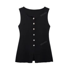 DEEKA New Women's Fashionable Casual European & American Style Golden Button Sleeveless Knitting Cardigan Vest