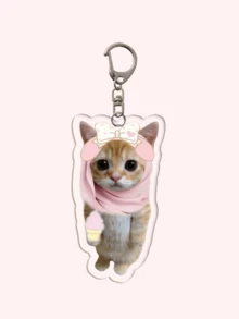 1 件亚克力可爱猫咪钥匙扣：可爱有趣的模因可爱亚克力立式猫咪钥匙扣 - 粉色围巾/棕色围巾/紫色头发/海盗/花朵/帽子、包饰、挂绳、钥匙扣，非常适合男朋友、女朋友、家庭成员、派对礼物、动物主题手机装饰等。 - 彩色 - 查看 13