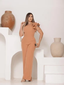 Mule Jumpsuit With Limp Pants, Details On The Sleeve - 杏色 - 查看 5