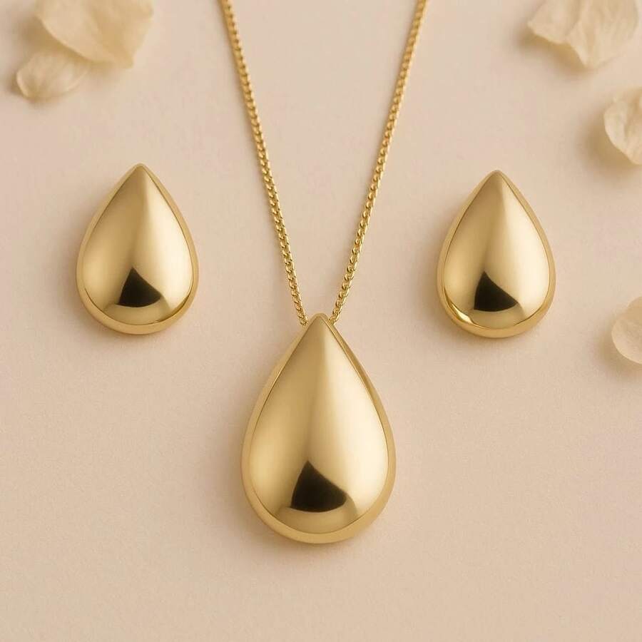 Venetian Necklace + Earrings Kit 18k Gold Plated Women's Drop - 掉落 3 - 查看 1